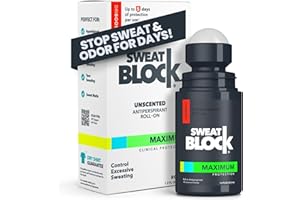 SweatBlock Maximum Strength Roll-On Antiperspirant for Men and Women 1.2 FL OZ Hyperhidrosis and Odor Control Formula Blocks Excessive Sweat for Days Per Application Dermatologist Recommended Solution