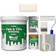 NADAMOO Tub and Tile Refinishing Kit (1kg / 35 oz, with tools, Beige), DIY Bathtub Sink Reglaze Kit Countertop Paint Resurface Kit for Bathroom Kitchen Porcelain Enamel Fiberglass, Semi-matte Coat