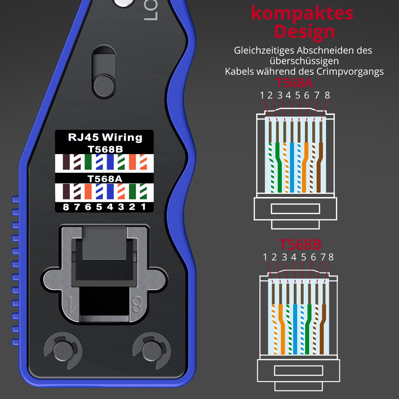 XUNTOP Netzwerkkabelzange Crimpzange RJ45 Netzwerkschlüssel Netzwerk Werkzeug für RJ45, CAT5, CAT6/CAT6A, Nicht-Allmetall CAT7 mit 20 x RJ45 Cat6 gelochte vergoldete Kristallköpfe 4