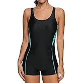 CharmLeaks Womens Boyleg Racerback One Piece Swimsuit Athletic Full Coverage Swimwear Lap Swimming Suit
