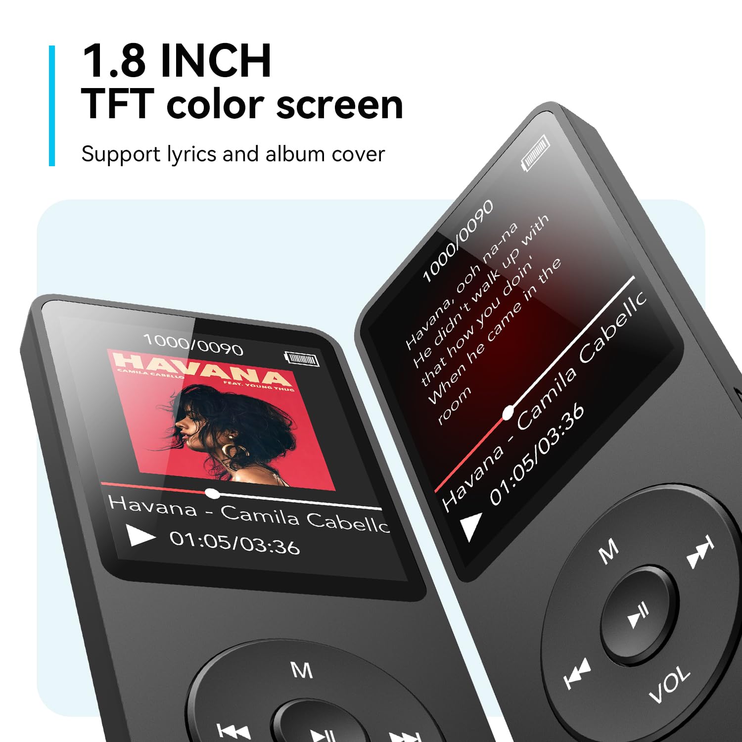 AGPTEK A02 MP3 Player with Bluetooth 5.3, 1.8 inch Screen Portable Music Player with Speaker, FM Radio, Voice Recorder, Supports Expanded Up to 128GB(Black, 32GB)