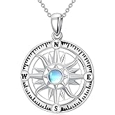 OUTANG Compass Necklace for Women 925 Sterling Silver Moonstone Compass Pendant Inspirational Graduation Ladies Jewelry Gifts