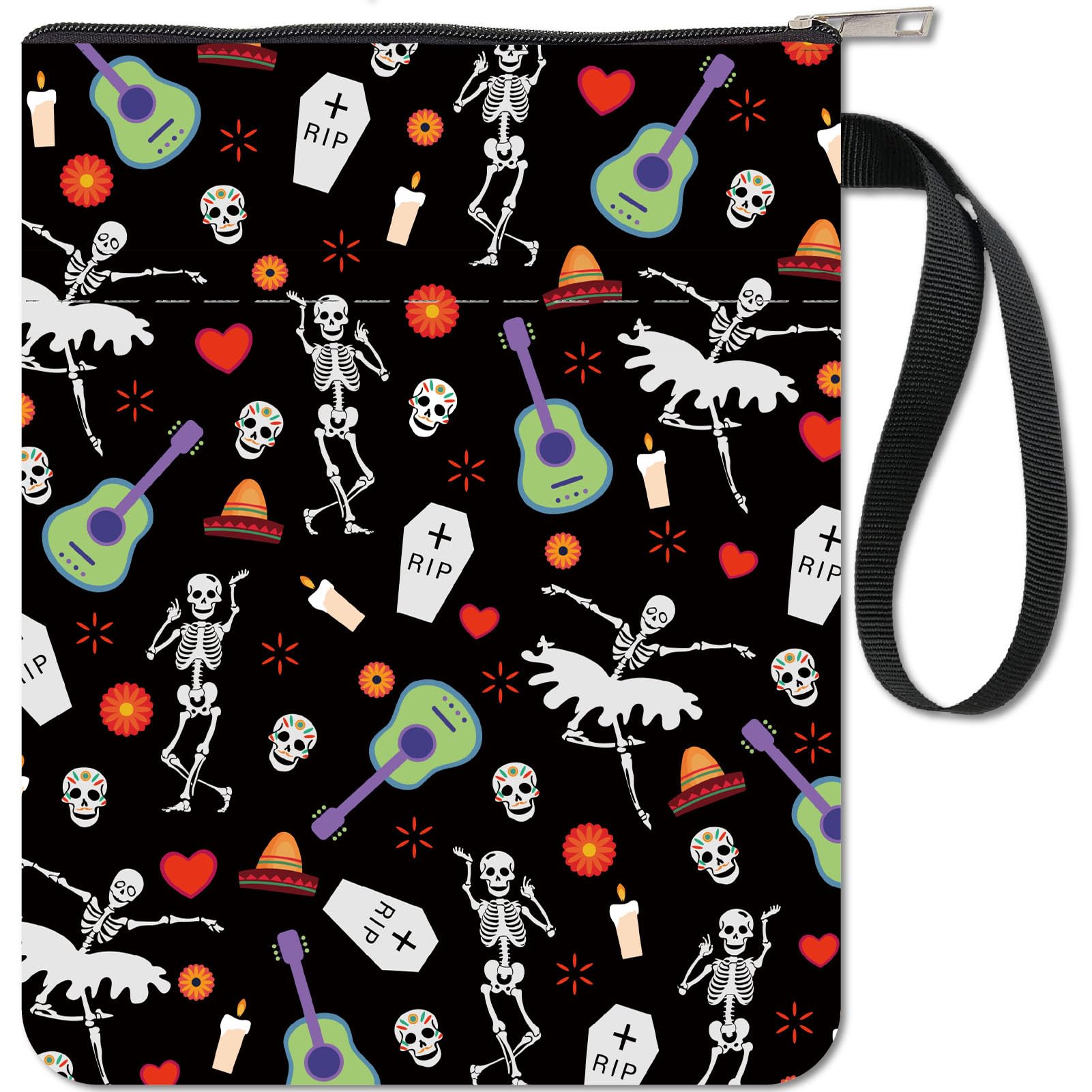 CRASPIRE Book Sleeve Day of the Dead Book Protector Halloween Skull Book Covers for Paperbacks Washable Fabric Cloth Book Cover with Zipper and Extra Sleeve Pocket for Book Lovers Classmate Gifts