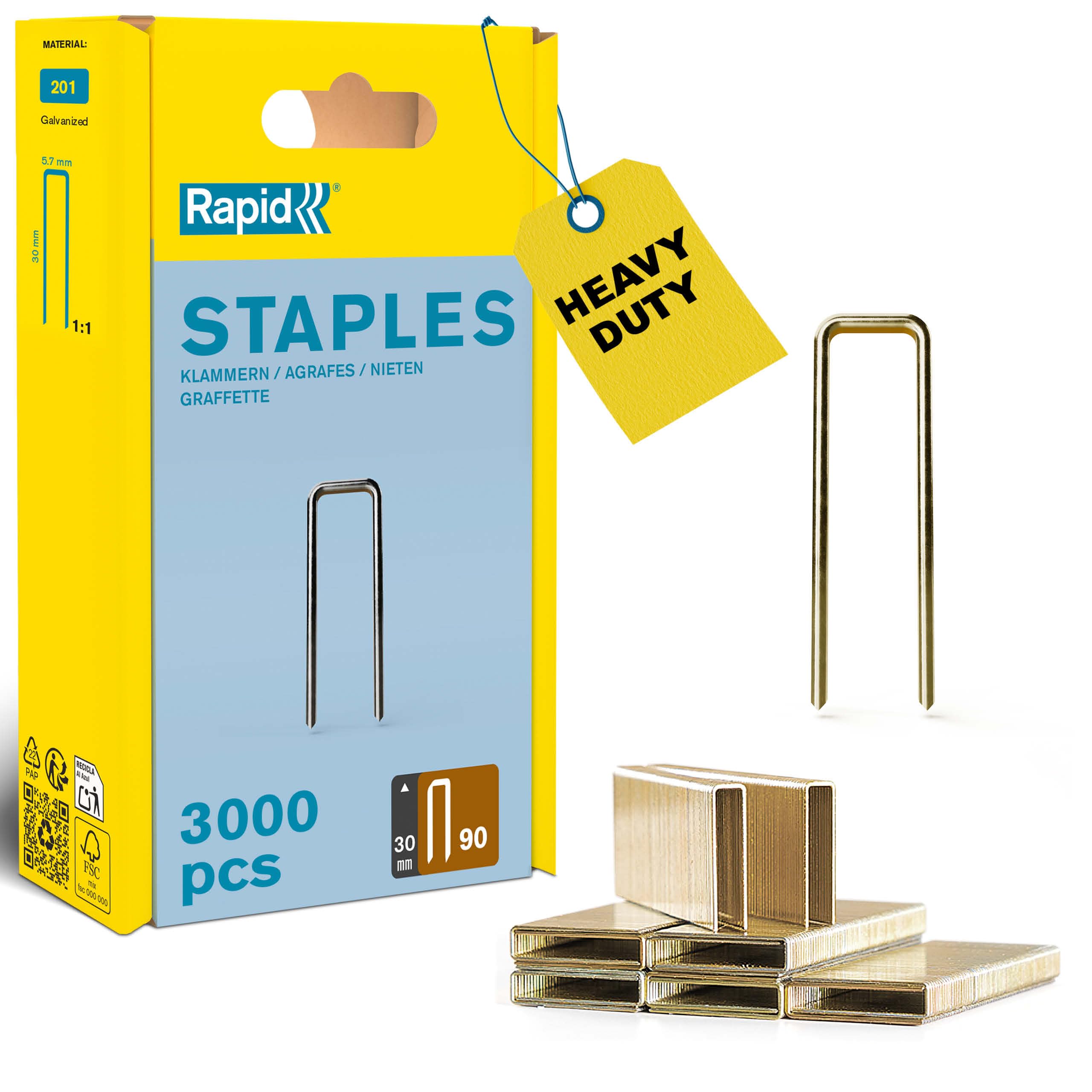 Rapid High Performance No.90 Narrow Crown Staples, Leg Length: 30 mm, 5000125 - 3000 Pieces