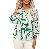 Meetrendi Women's Dressy Casual Blouse 3/4 Sleeve Floral Print Button Down Shirts 2024 Chiffon V Neck Work Shirt