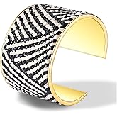 FAERLIIRY Wide Cuff Bracelet Gold Chunky Bangles Bracelets for Women Black White Open Bangle with Raffia Statement Cuff Wrap Bracelet Punk Jewelry (Black White)