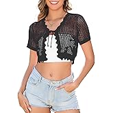 Durio Womens Cardigan Short Sleeve Tie Front Tops Lightweight Shrugs Cropped Crochet Sweater Summer Cardigans for Women 2025