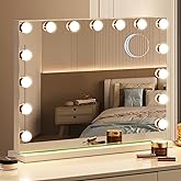 Amifiy Hollywood Vanity Mirror with Lights, 23"x18" Lighted Makeup Mirror with 10x Magnification for Desk/Wall Mount, 15 Led Bulbs, 3 Lighting Modes for College Dorm, Bedroom, Dressing Room (White)