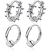 2 Pairs Simple Punk Black Silver Geometric Ball Circle Round Thorns Stud Earrings Safety Spur Hoop earring for Mens Womens Hip Hop Jewelry