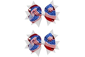 JUCCPUL 2Pcs 4th of July Hair Bows for Girls American Flag Barrette Hair Bow Patriotic Stars and Stripes Hairgrips Baby Girls Women Hair Accessories 3inch