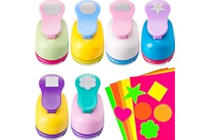 CHENGU 16 Pcs Craft Holes Punch Paper Punchers Scrapbook Punches with Craft Sticker Paper, Round, Star, Square, Heart, Flower, Wave Circle Shape(1 Inch,Multiple Styles)