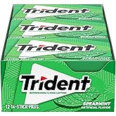 Trident Spearmint Sugar-Free Gum, 12 Packs of 14 Pieces (168 Total Pieces) | Chewing Gum with Xylitol, Perfect for Long Lasting Fresh Breath at School, Work &amp; Travel