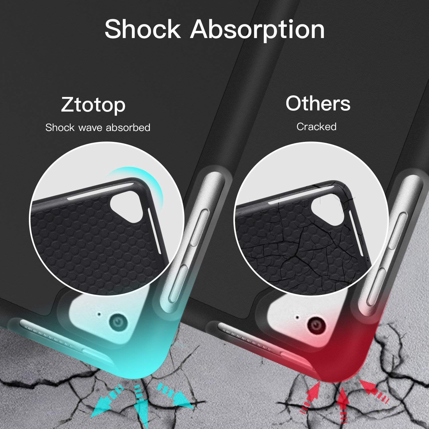 ZtotopCases for iPad Pro 12.9 Inch 2017/2015 (1st & 2nd Generation) with Pencil Holder, Lightweight Soft TPU Back Cover + Auto Sleep/Wake, Slim Tablet, Black