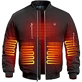 DEWBU Men's Heated Jacket with 12V Battery, Bomber Jacket Padded Waterproof Heating Coat for Winter Outdoor