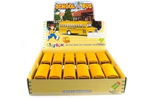 KiNSFUN Classic Long Nose School Bus 5" Die Cast Metal w/ Pull Back Action 12 Pack