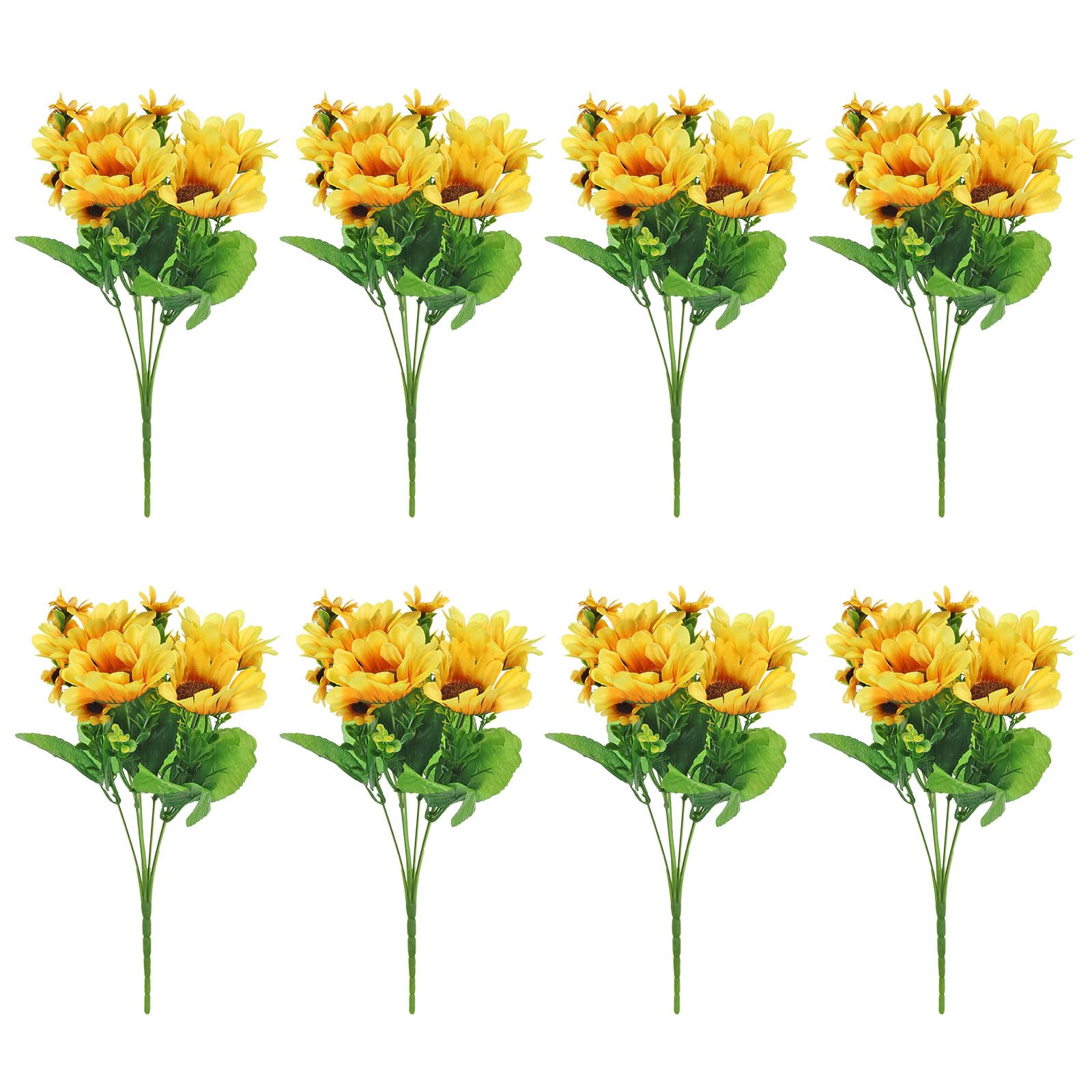 PATIKIL 7 Branch 13 Heads Artificial Silk Sunflowers with Stems, 8 Pack Fake Flowers Faux Decor Bouquet for Wedding Home Office Decoration, Light Orange