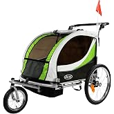 ClevrPlus Deluxe 3-in-1 Double 2 Seat Bicycle Bike Trailer Jogger Stroller for Kids Children | Foldable Collapsible w/Pivot Front Wheel
