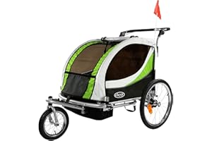 ClevrPlus Deluxe 3-in-1 Double 2 Seat Bicycle Bike Trailer Jogger Stroller for Kids Children | Foldable Collapsible w/Pivot Front Wheel