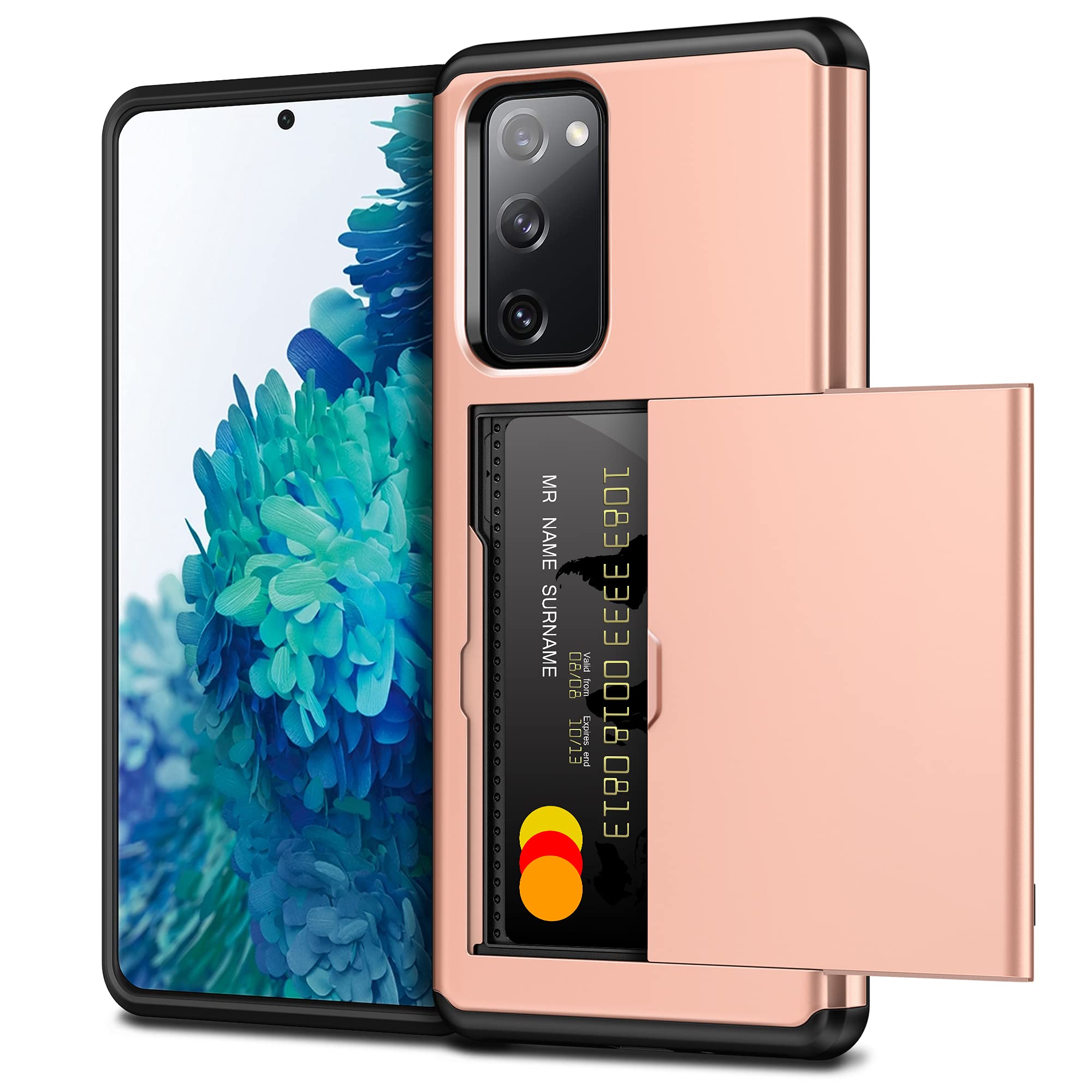Vunake for Samsung S20 FE Case with Card Holder Galaxy S20 FE Phone Case Dual Layer Credit Wallet Cases Heavy Duty Shockproof Armor Bumper Protective Cover for Samsung Galaxy S20FE,Rosegold