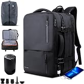 KINGSLONG Vacuum Backpack Travel Compression Pump: 19 inch Carry on Vacpack Daypack Back Pack System Expandable for Travel Business Camping Laptop With Electric Air Pump Water Resistant Black