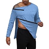 Poriff Unisex Post Shuolder Surgery Shirts for Recovery Full Tear Away Snap Long Sleeve Men Chemo Port Shirts for Women