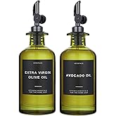 Verspace - Green Glass Olive Oil Dispenser Bottles For Kitchen, Avocado Oil Dispenser Set, Modern Decor, Gold Kitchen Accessories for Home, Airbnb, Cafe (Black, Set of 2)