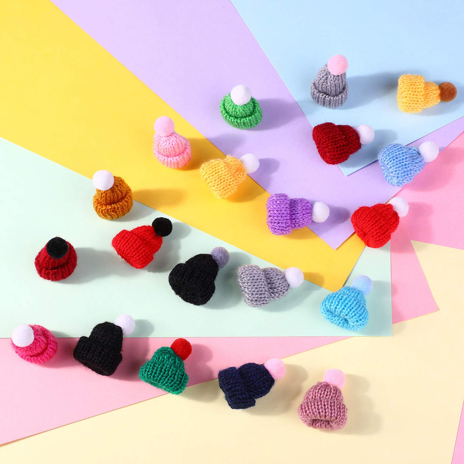 WILLBOND Mini Knitting Hats Doll Hat DIY Craft Knitting Decoration Mini Christmas Knit Hats for DIY Hair Accessories Crafts Hanging Ornaments Assorted Christmas Tree Ornaments,20 Styles(40 Pieces)