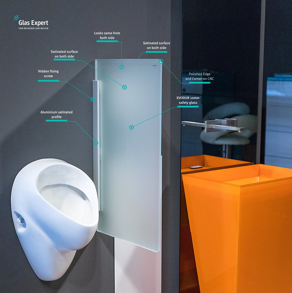 Buy Glass Urinal Partition 450 mm x 800 mm Urinal Glass Wall Glass Urinal Divider Glass Toilet