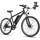 Jasion EB5 Electric Bike for Adults 26" tire with 1000W Peak Motor | Removable Battery Commuting Electric Mountain Bike,Up to 40Miles,7-Speed and Front Fork Suspension Ebike