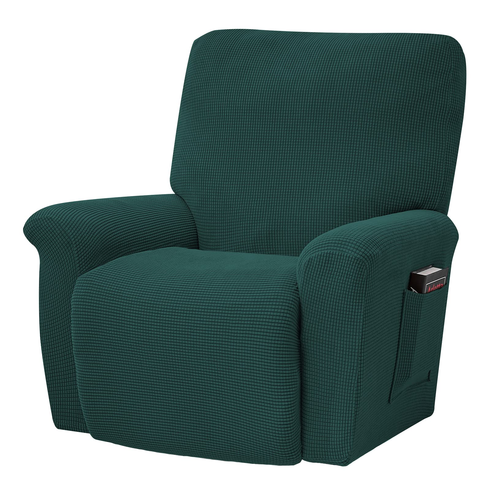 Topchances Stretch Recliner Cover, Recliner Chair Slipcovers, Couch Cover, Non-Slip Sofa Slipcover, Furniture Protector with Elastic Bottom Side Pocket (Dark Green)