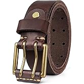 OZNDAS Real Leather Belts for Men Work Heavy Duty Double Prong Men's Belt Jeans Casual Mens Belts Leather Christmas Gifts