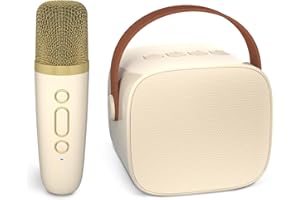 IROO Mini Karaoke Machine for Kids, Portable Bluetooth Speaker with Wireless Microphone, Music Player Toys for Gifts for Boys Girls 4, 5, 6, 7, 8, 9, 10 +Year Old Birthday Christmas Party Home (Beige)