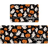 APROPHIC Halloween Kitchen Rug Set 16x24+16x41 Inches, Non Slip Rubber Backing Mat with Ghost Pumpkin Spooky, Absorb Water Quick Dry Kitchen Decor for Sink, Laundry Room, Hallways Carpet Washable