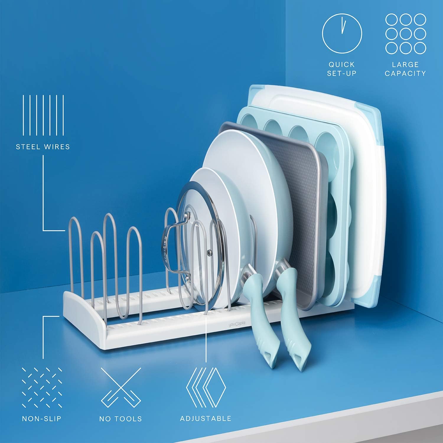 YouCopia Pan and Lid Rack StoreMore Adjustable, Large, White: Kitchen & Dining