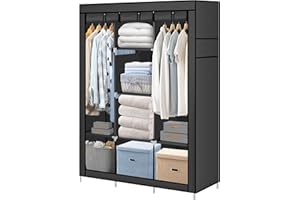 ILLUMINEW Portable Closet, Clothes Storage Organizer with 8 Shelves, 2 Clothes Hanging Rail, Non-Woven Fabric Closet, Metal Frame (Black)