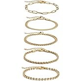 Gold Bracelets for Women, 18K Gold Plated Dainty Paperclip Link Chain Bracelets Thin Cute Stackable Bracelet Pack Fashion Accessories Gifts for Women