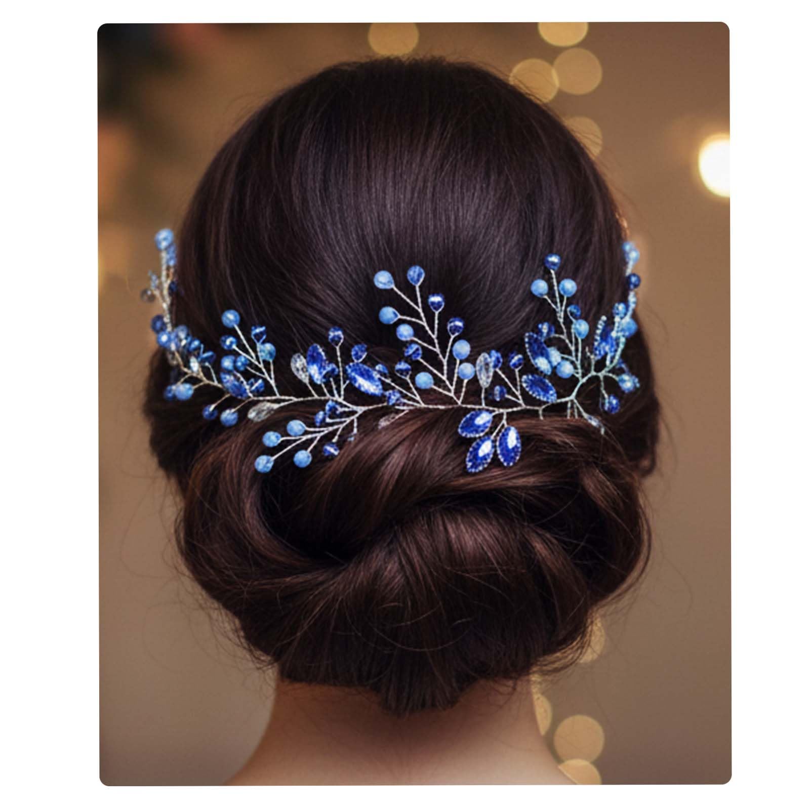 Flayem Wedding Hair Vine Blue Rhinestones Leaf Bridal Crystals Headpiece Crystal Tiara Headband Evening Party Prom