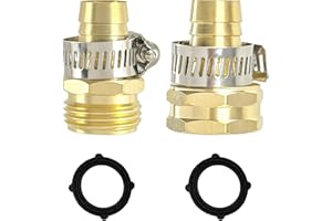 Garden Hose Repair Kit for 5/8" Hoses, Heavy-Duty Brass Female & Male Quick Connect Fittings with Stainless Steel Clamps, 2-P