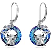 Animal Earrings Sterling Silver Axolotl/Highland Cow/Elephant/Cat/Sloth/Dinosaur Dangle Drop Leverback Earrings Animal Jewelry Gifts for Women Girls