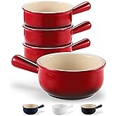 KooK French Onion Soup Bowls, French Onion Crocks, Bowl with Handles, 15 oz, Set of 4, Ceramic Bowls, Microwave, Dishwasher Safe & Oven safe, Stoneware (Red Ombre)