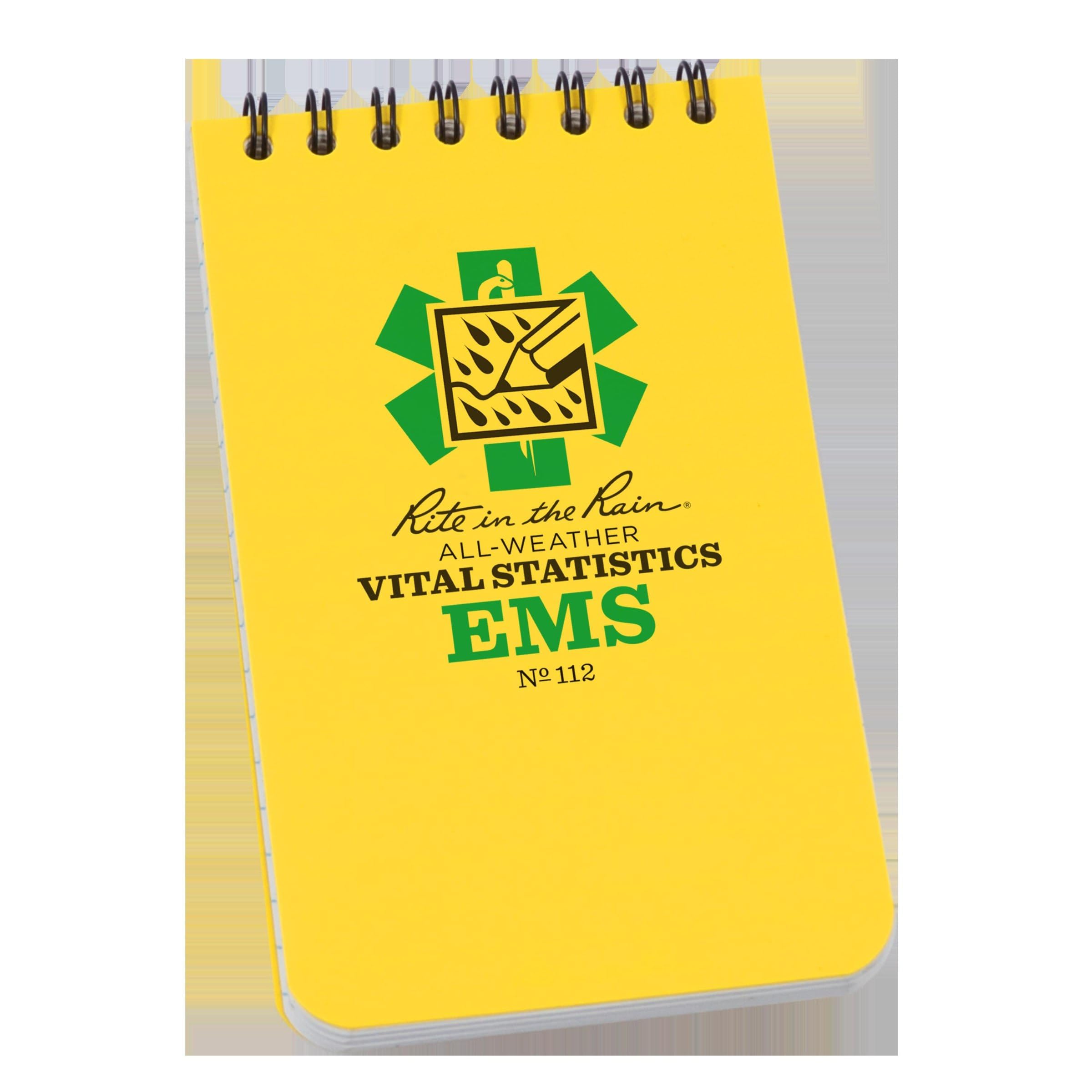 Photo 1 of Rite in the Rain Weatherproof EMS Notebook, 3" x 5", Yellow Cover, Vital Stats Pages (No. 112)
