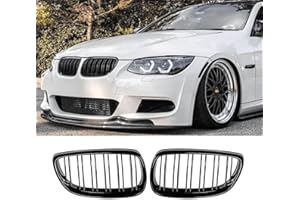 BLWGROW Front Kidney Grille Glossy Black Compatible with 2006-2009 3 Series E92 & E93 Double Slats Grill Gloss Black