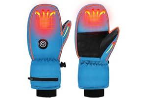 Welltop Heated Mittens Gloves for Kids, Electric Kids Ski Snow Gloves with Touchscreen 7.4V 3000mAh Rechargeable Battery Boys Girls Warm Winter Gloves for Skiing Skating Snowboarding Camping Hiking