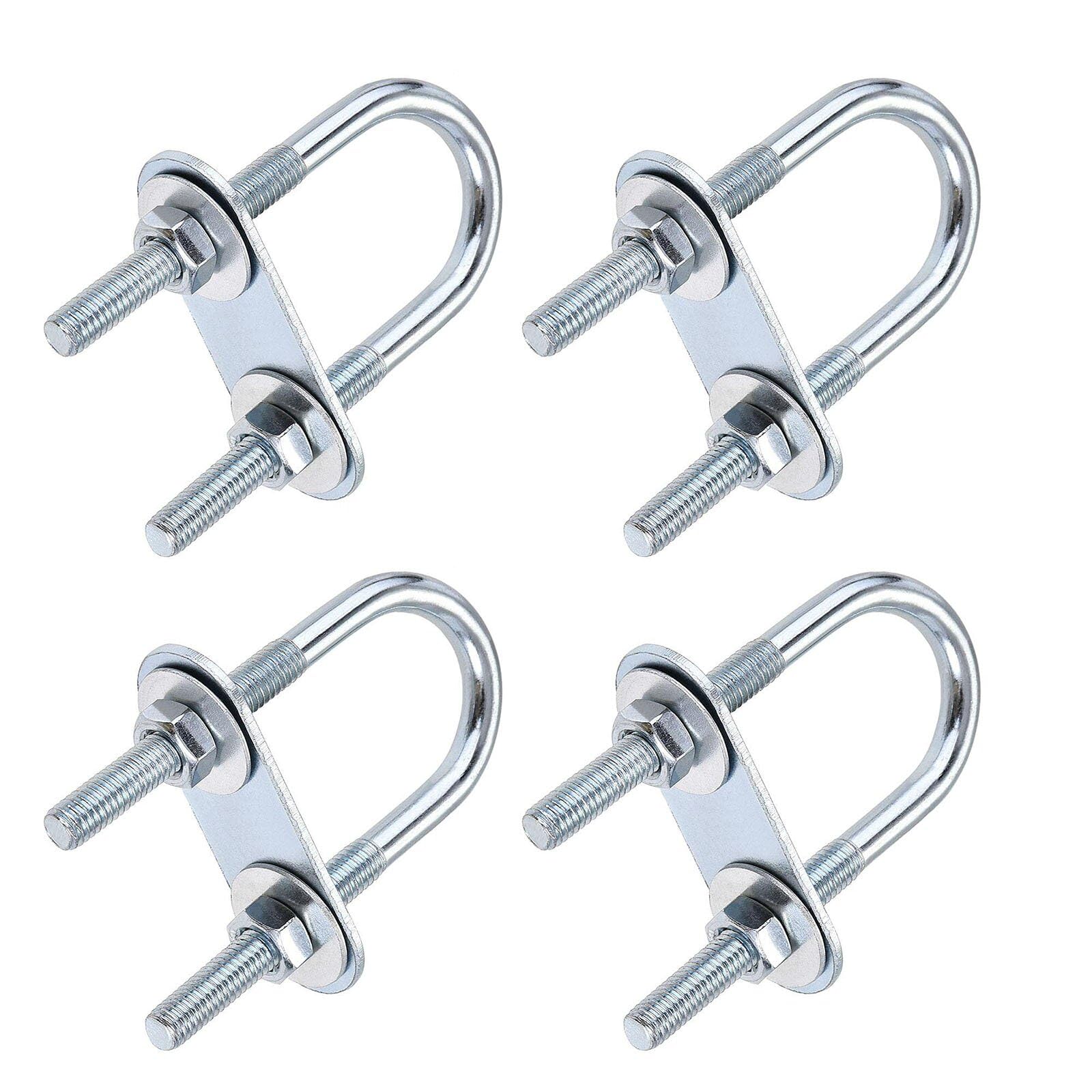 TOP-VIGOR 4 sets M6 Round U-Bolts, 22mm Inner Width 70mm Length Steel U-Bolts with Nut, Plate, Washer for Building Installations Mechanical Parts Connection Cehicles Ships