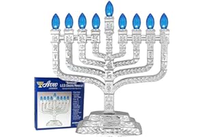 Aviv Judaica LED Knesset Chanukiah Metallic Silver Electric Chanukah Menorah Designed with The 12 Tribes of Israel Shevatim - Corded USB Menorah Includes Wall Adaptor Electronic Hanukkah Minorah