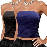 Pafnny Silky Satin Tube Tops for Women Double Lined Ruched Side Sexy Y2K Crop Tops for Summer - Non Padded, 2 Packs