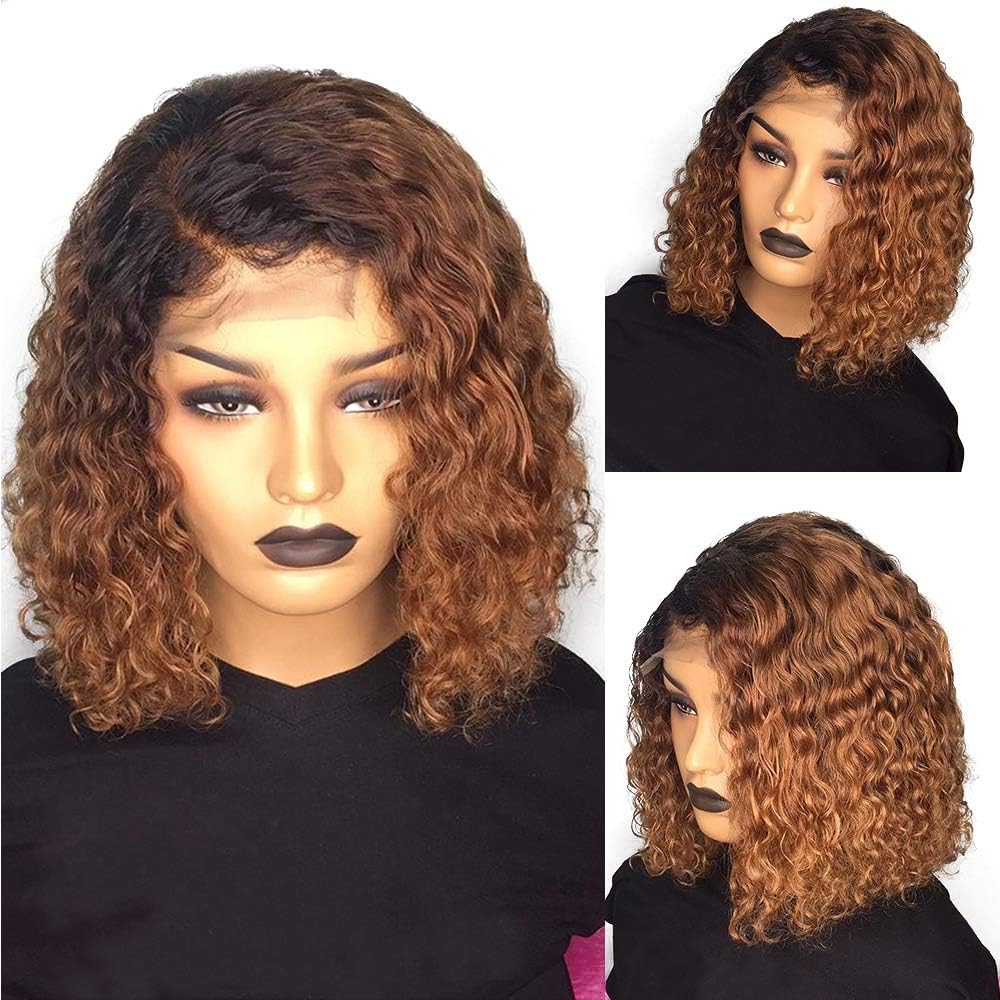 13x6 Lace Front Wigs for Black Women Human Hair 1b/27 Ombre Honey Blonde Short Bob Wigs Brazilian Virgin Hair Curly Bob Wigs 08inch
