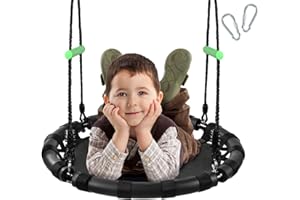 ZBZBML Tree Swing with PP Mat for Kids and Adults - Durable, Safe, and Easy to Install,Black Outdoor Saucer Swing,Flying Saucer Web Circle Swing for Yard Garden Playground Park (24 inches Diameter)