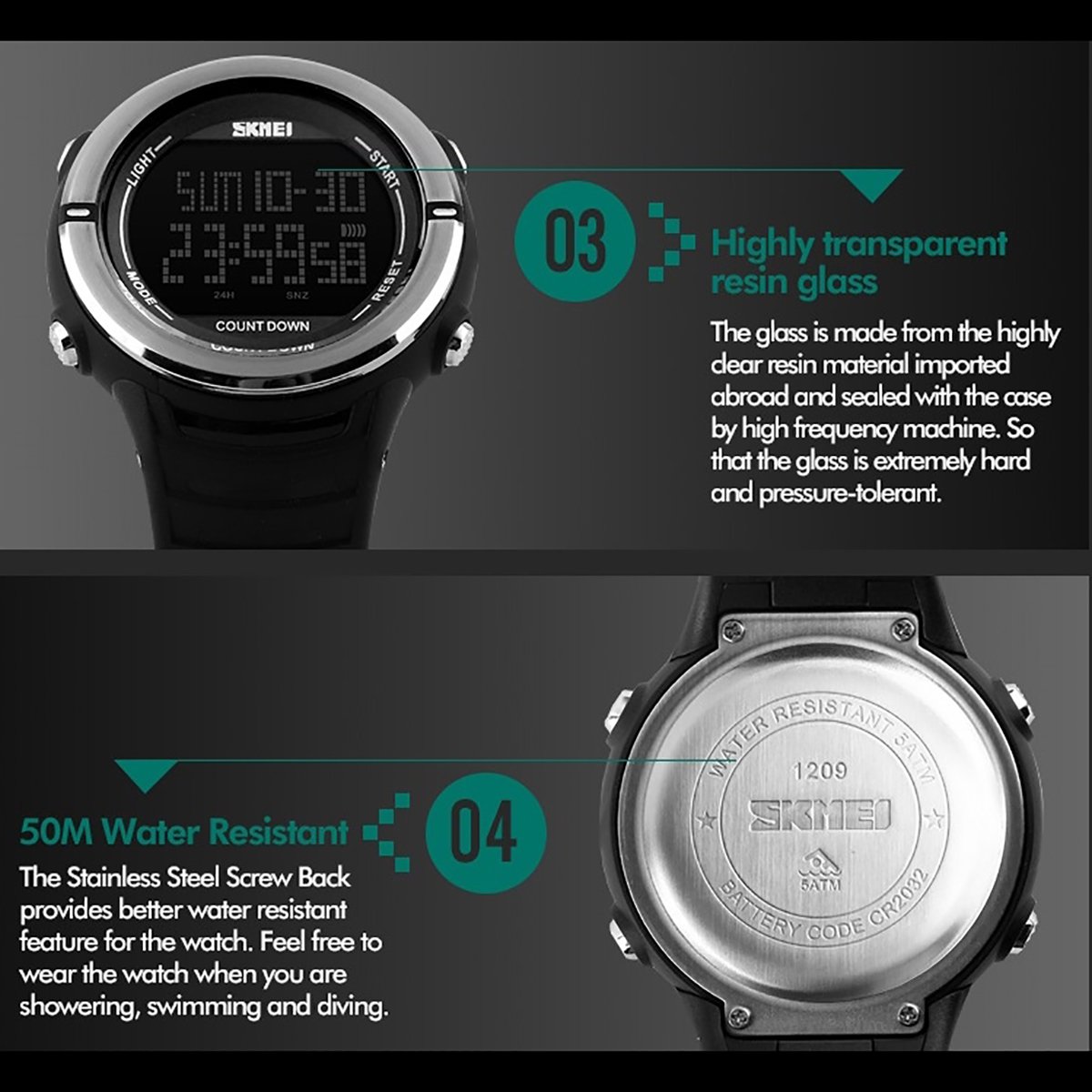 modiwen Hombres Digital deportes al aire libre relojes con pantalla de tiempo Dual multifunción resistente al agua reloj