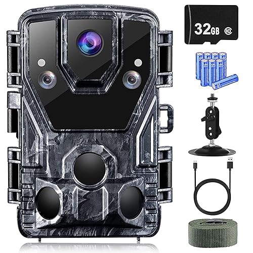 1080P Trail Camera, Game Camera with 32GB SD Card No Glow Night